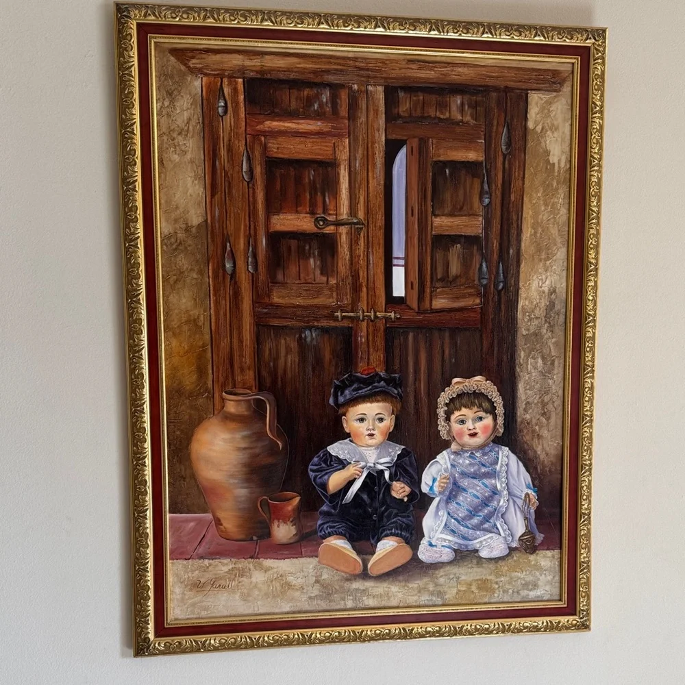 Charming Rustic Framed Art with Dolls
